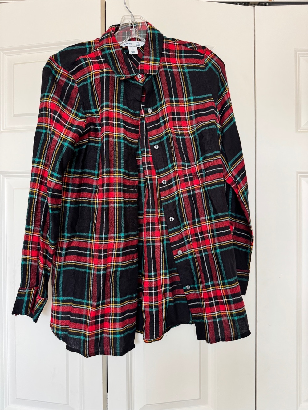 Old Navy Women's Black Red Plaid Cotton Flannel Button-Up Shirt Long Sleeve NWT